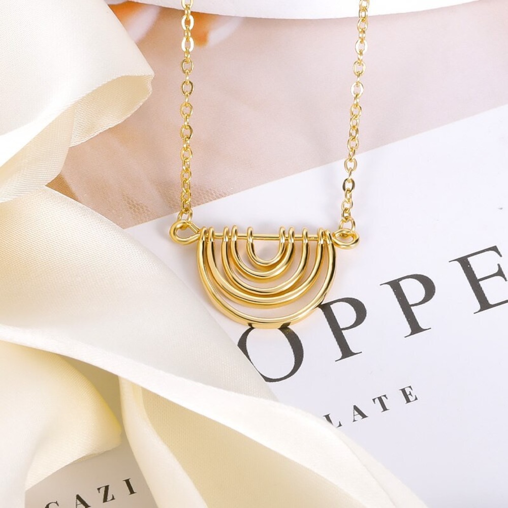 Gold multi layered half circle pendant necklace - Picture 3 of 5